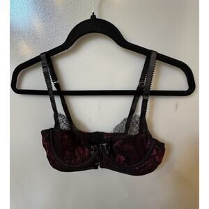 Seven Til Midnight Satin & Eyelash Lace Bra Pink/ Black Women Lingerie Large